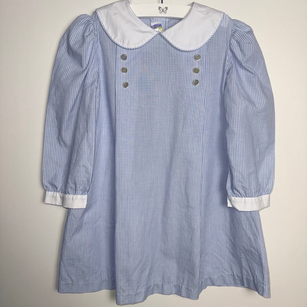 Secret Wishes Y2K Girls 4T Blue Gingham Peter Pan Collar Dress